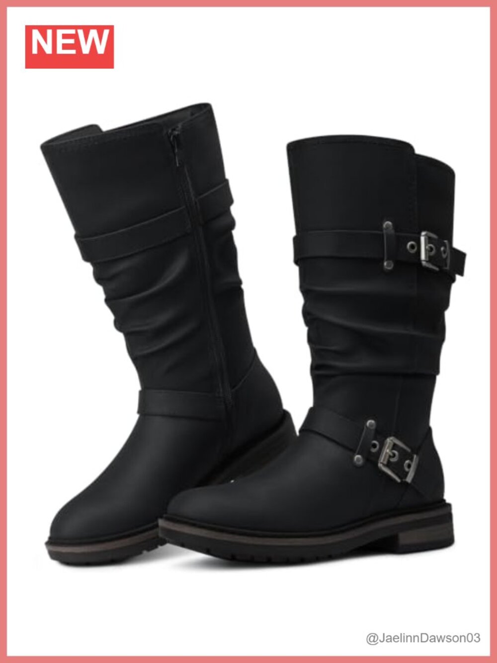 Wide Calf Faux Leather Mid Calf Boots Low Heel Riding Boots